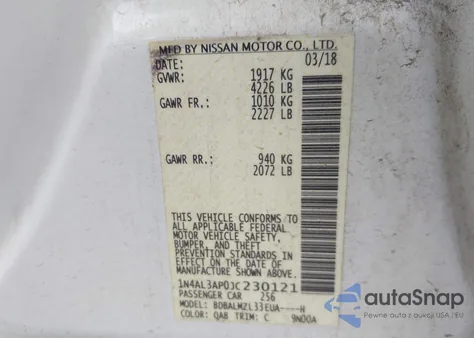 2018 Nissan Altima 2.5 Sv z USA, uszkodzony, nr VIN 1N4AL3AP0JC230121